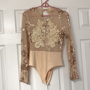 Bodysuit sheer - sz 6 - rose gold- never worn - mint condition